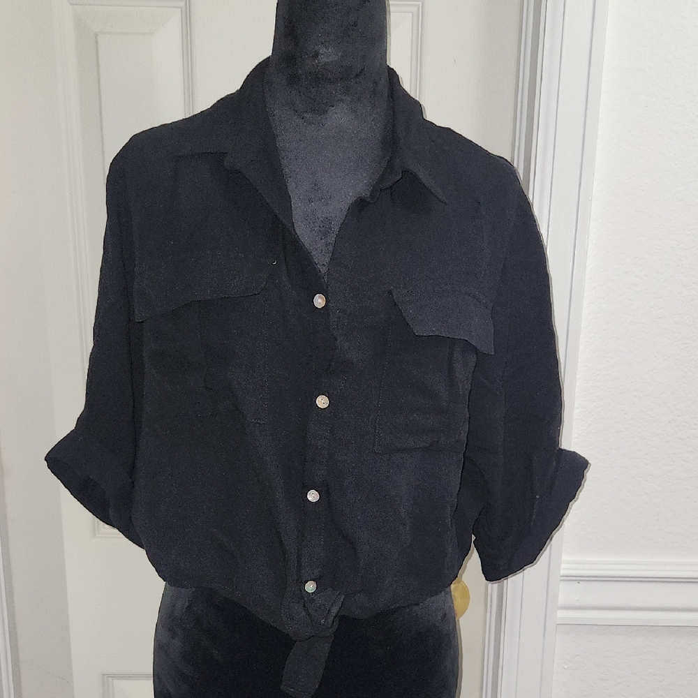 SHEIN Black Button Down Shirt